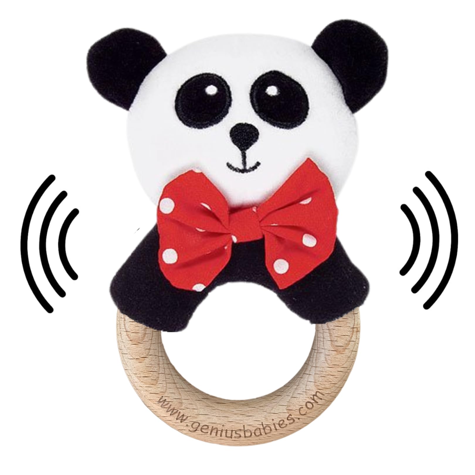 Baby Rattle in High-Contrast Black, White, Red - 5" Tall - Baby Rattle with Cute Panda Face - Perfect Size for Small Hands - Teach Baby to Grasp and Shake by Genius Baby Toys