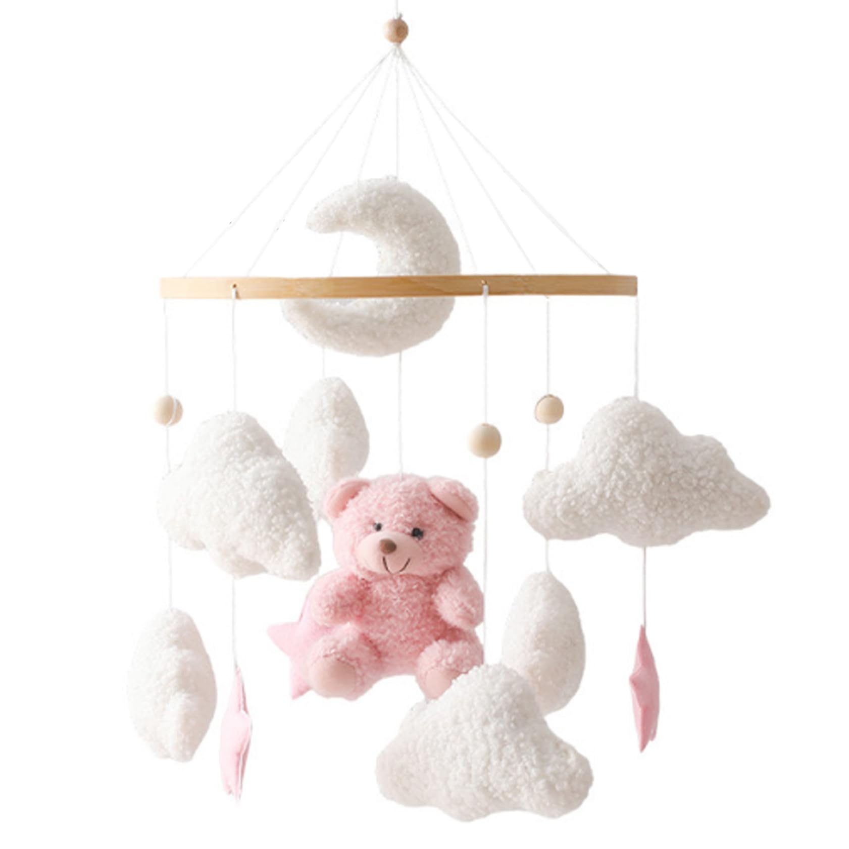 Mobile de berceau, mobile de bébé 17, 7 x 9 pouces pour berceau, décor chambre d'enfant en velours en peluche ours mignon, bébé suspendu rotatif à 360 ° pour chambre d'enfant pour