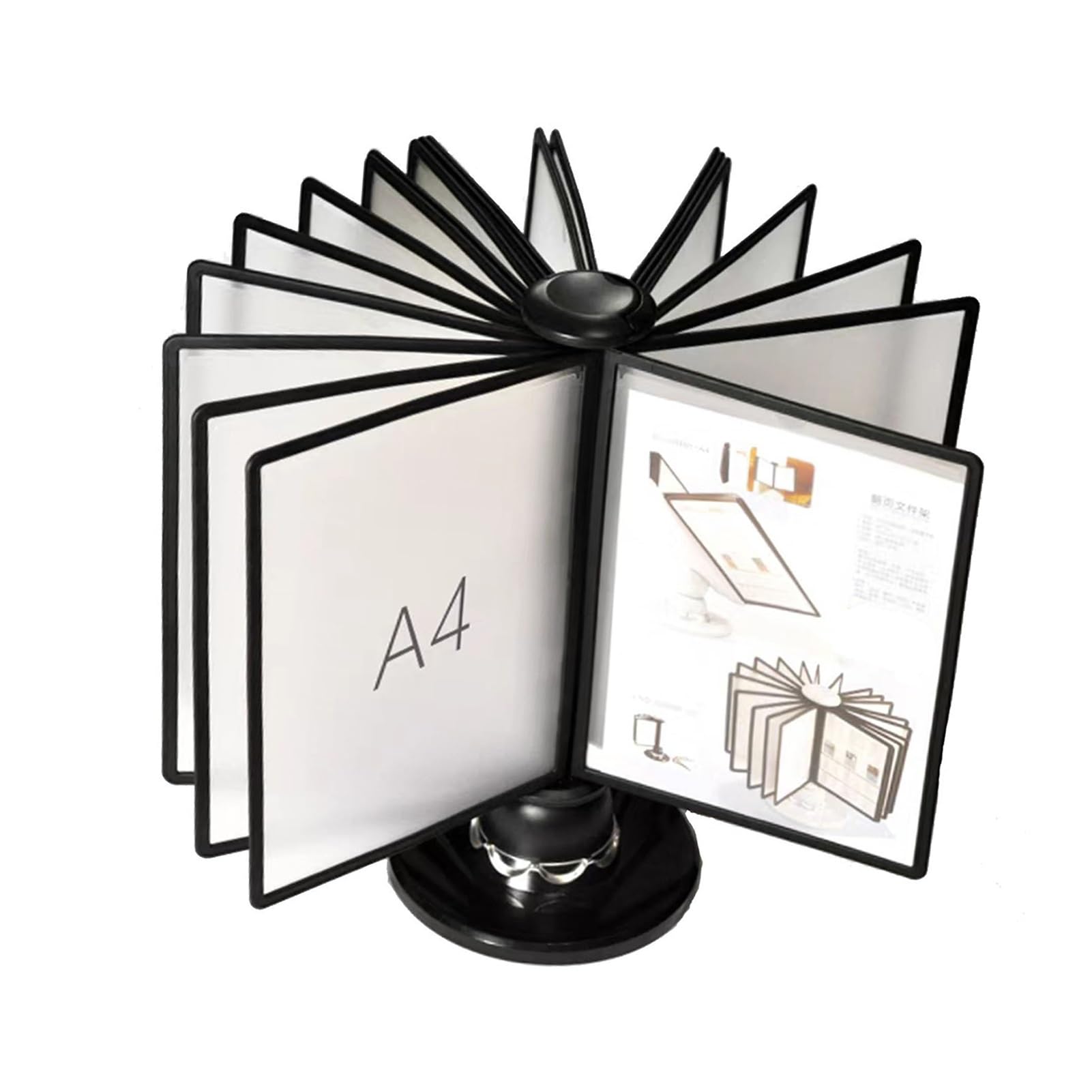 YNIYUJKL Desktop Reference Organizer Rotating - Deluxe Catalog Display Rack, 20 Double-Sided Panels, Letter-Size, A4 Documents,Black-20 pages