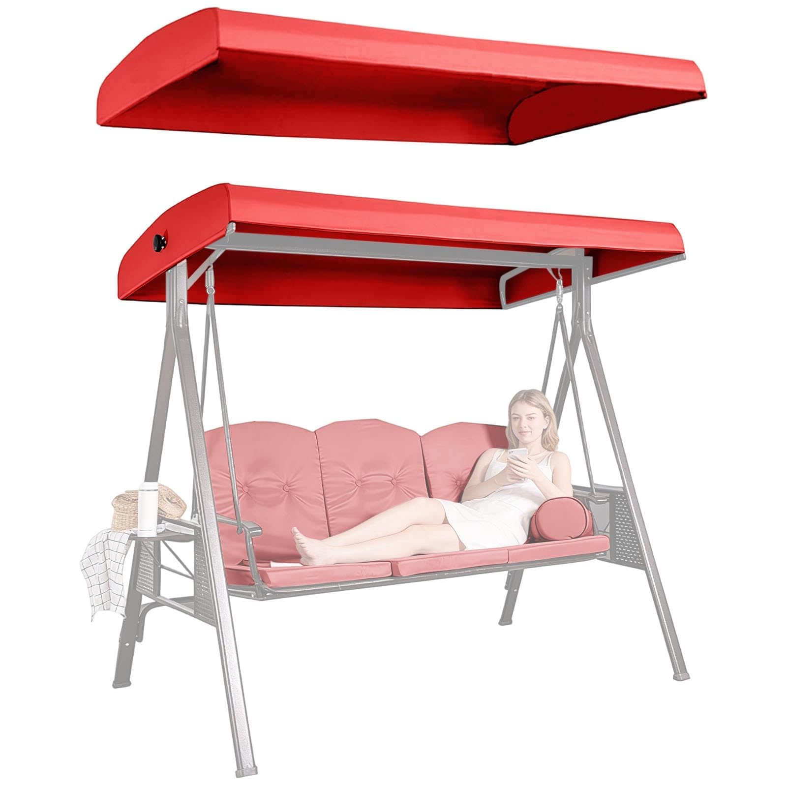 Swing Canopy Replacement Cover, 210D Waterproof Outdoor Patio Swing Canopy Cover for 2-3 Seater, Sun Shade Replacement Top for Garden Yard Porch Swing (Red) — image 1
