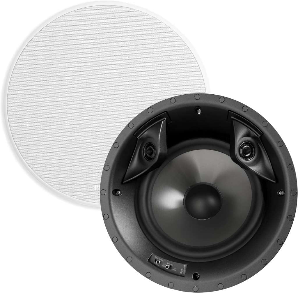 Polk Audio 80F/X-RT in-Ceiling 2-Way Round Surround Sound Speakers - 8" Woofer, Dual 3/4" Tweeters | 100 Watts | Paintable Sheer Grille | White, Pair