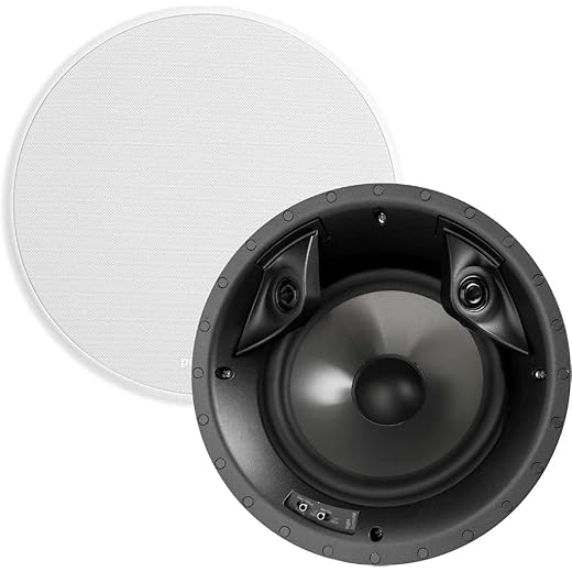 Polk Audio 80F/X-RT In-Ceiling 2-Way Round Surround Speakers - 8" Woofer, Dual 3/4" Tweeters | 100 Watts | Paintable Sheer Grille | White, Pair
