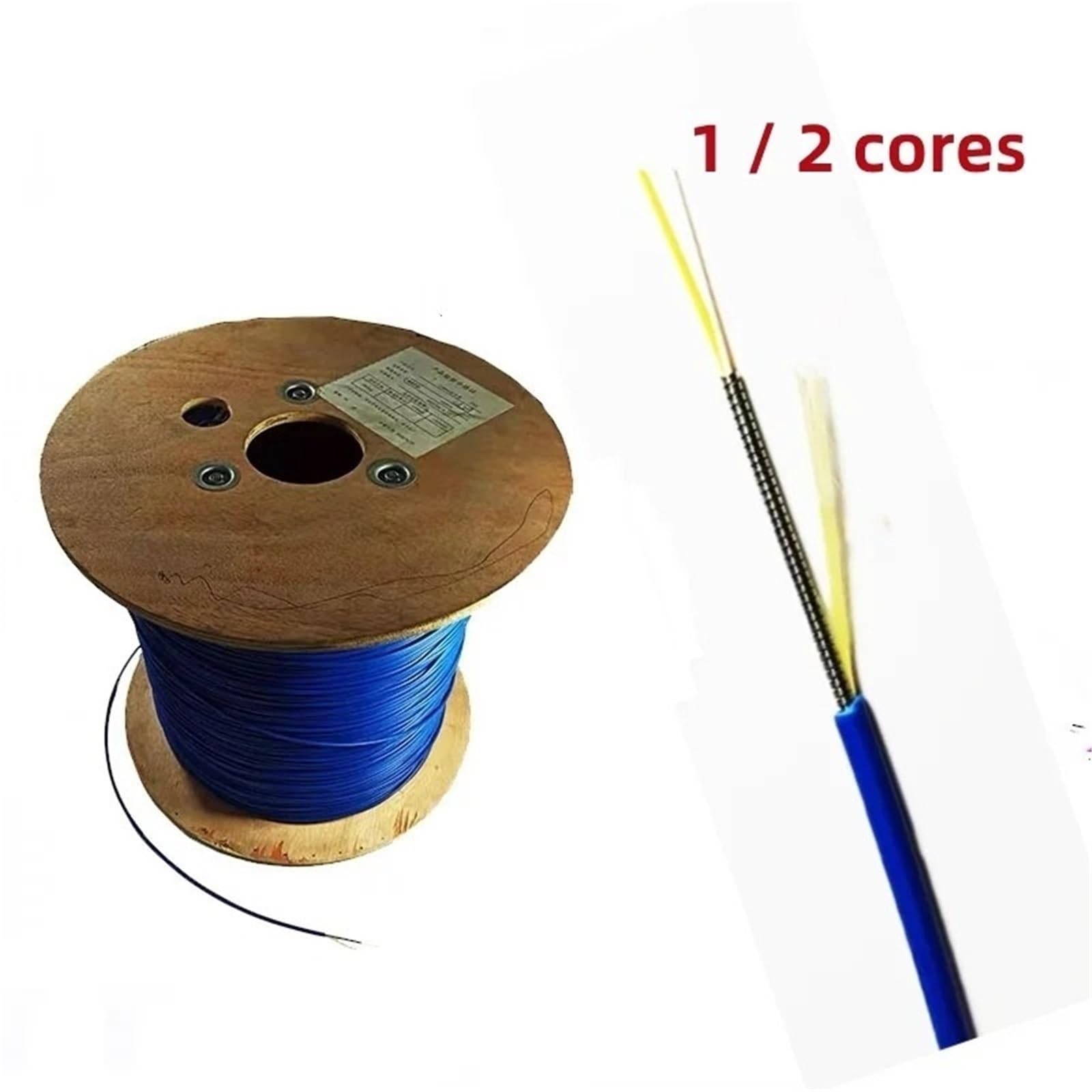 Cavo in Fibra Ottica Armato 1 2 Core 100m monomodale Fibra Singola Duplex 1C 2C 3mm Filo Blu Esterno SM SX DX antiratto(1 Core)