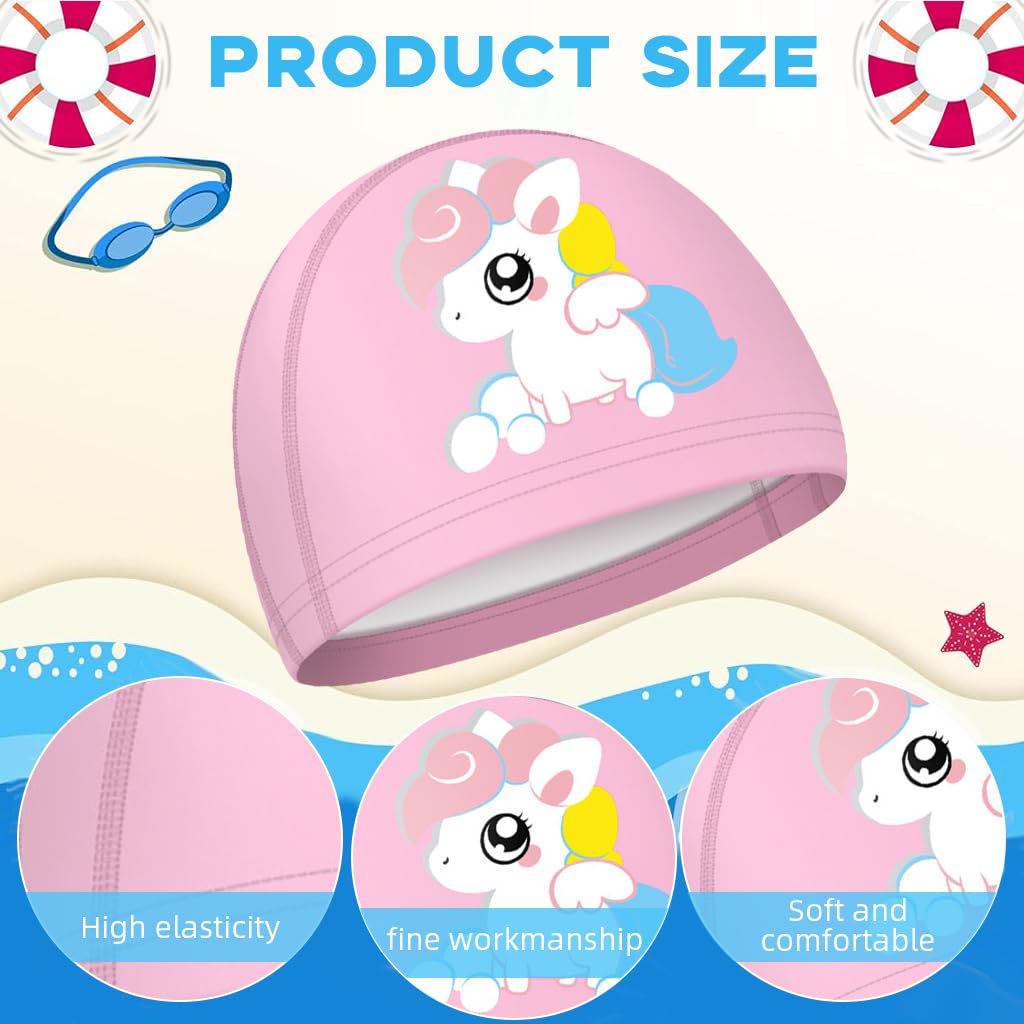 Proberos® Swimming Cap for Girls, Waterproof Elastic PU Coated, Age 3-12 1
