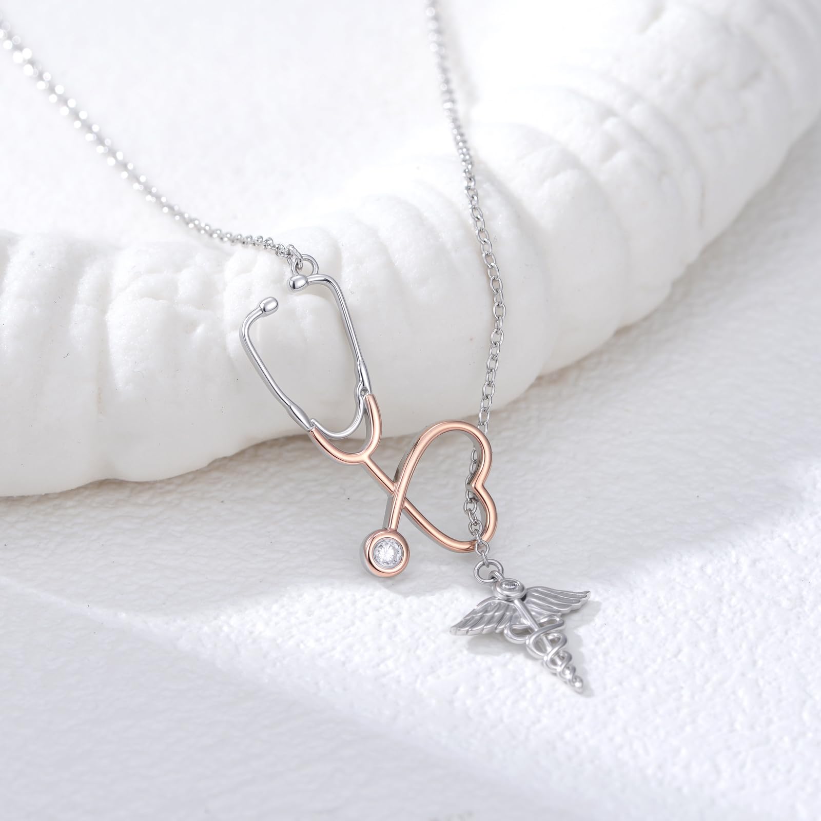 Stetoscopio Collana con Girasole Birthstone Collana per Donna Argento 925 Laurea Dottore Infermiera Gioielli Regalo per Infermiere