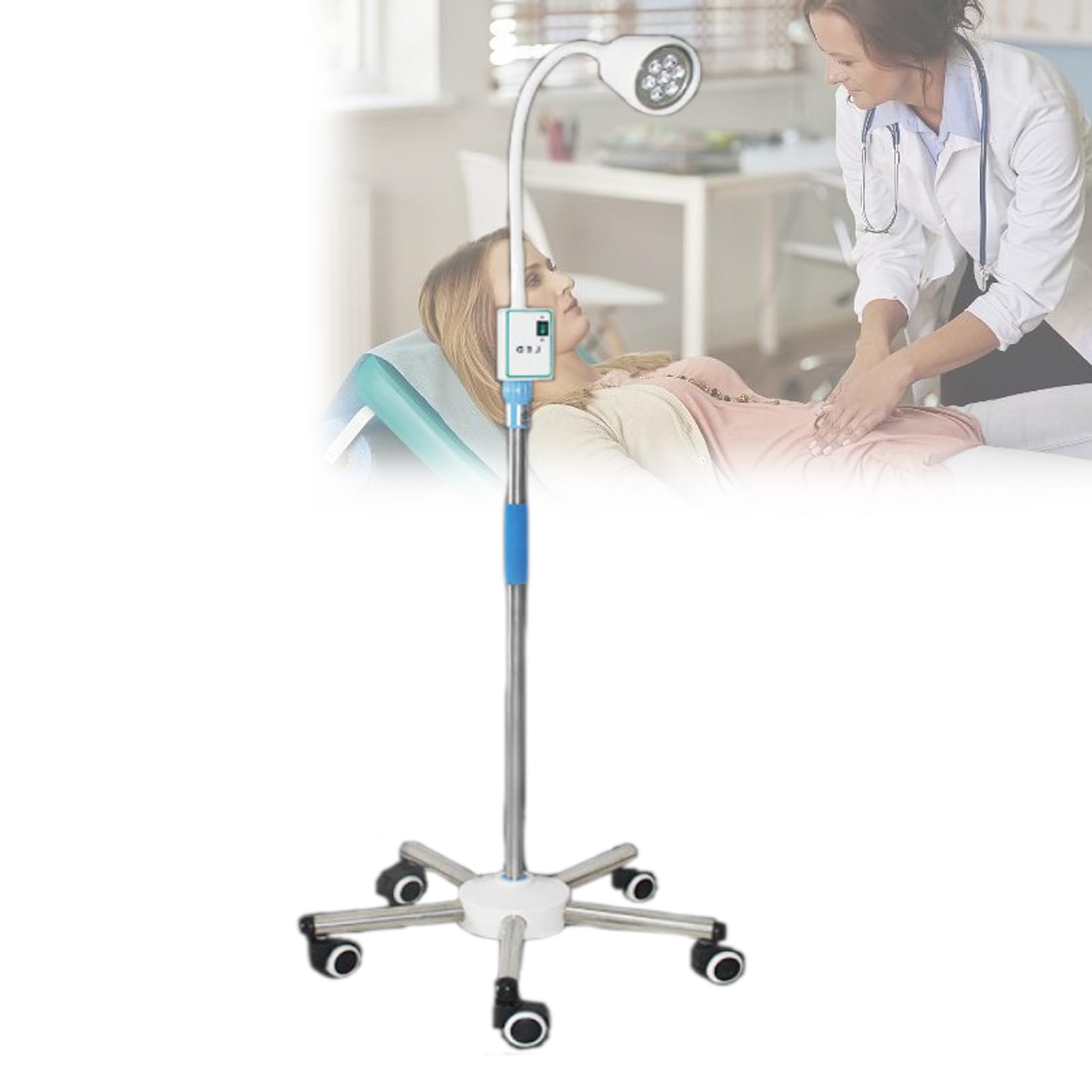 BomBy Mobile Surgical Gynecological Examination Exam Light, LED Surgical Exam Auxiliary Light, 360° Rotation Floor Stand Type Lamp, Height Adjustable