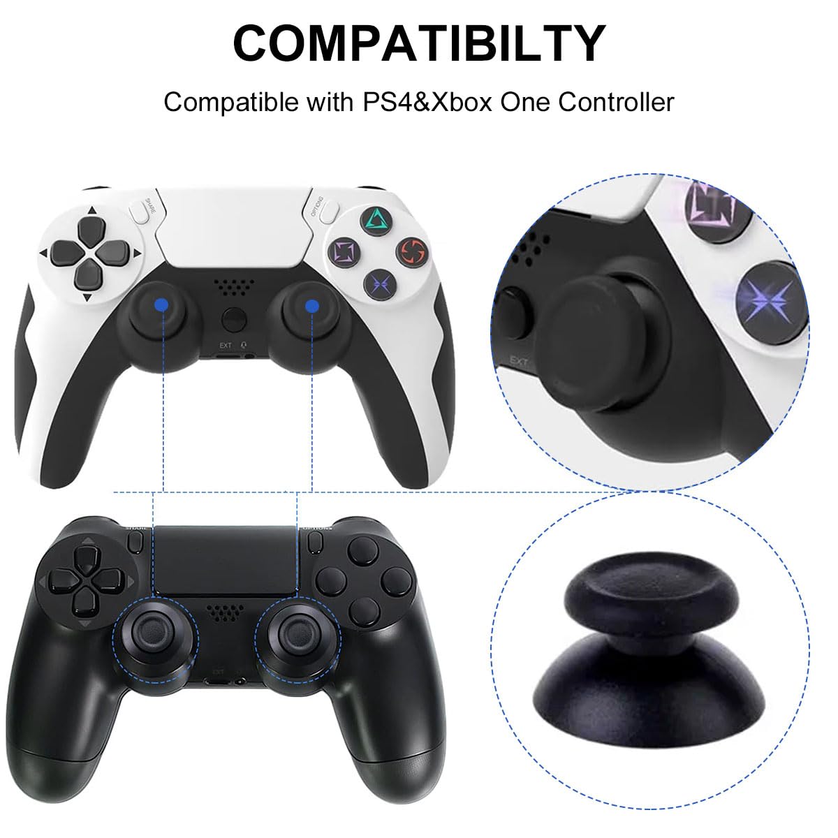 Manettes Analogiques, Stick Analogique de Remplacement, 2 Paires 3D Stick Analogique, Bâton Analogique de Poignée de Manette, Bâton Analogique pour Ps4, Thumbsticks Equipé d'un Tournevis