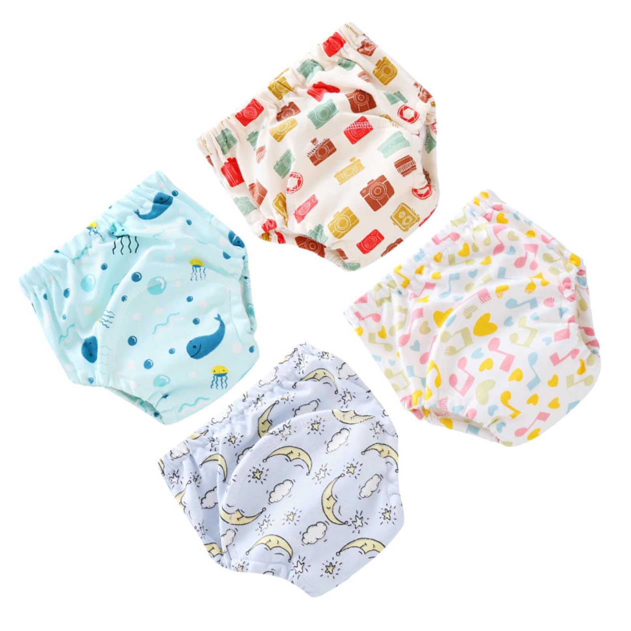 BESTonZONTraining Pants Washable 6 Layers Gauze Diapers Breathable Learning Pants for 12 18 Kg Size L Assorted Patterns Moon Camera Underwater World Music