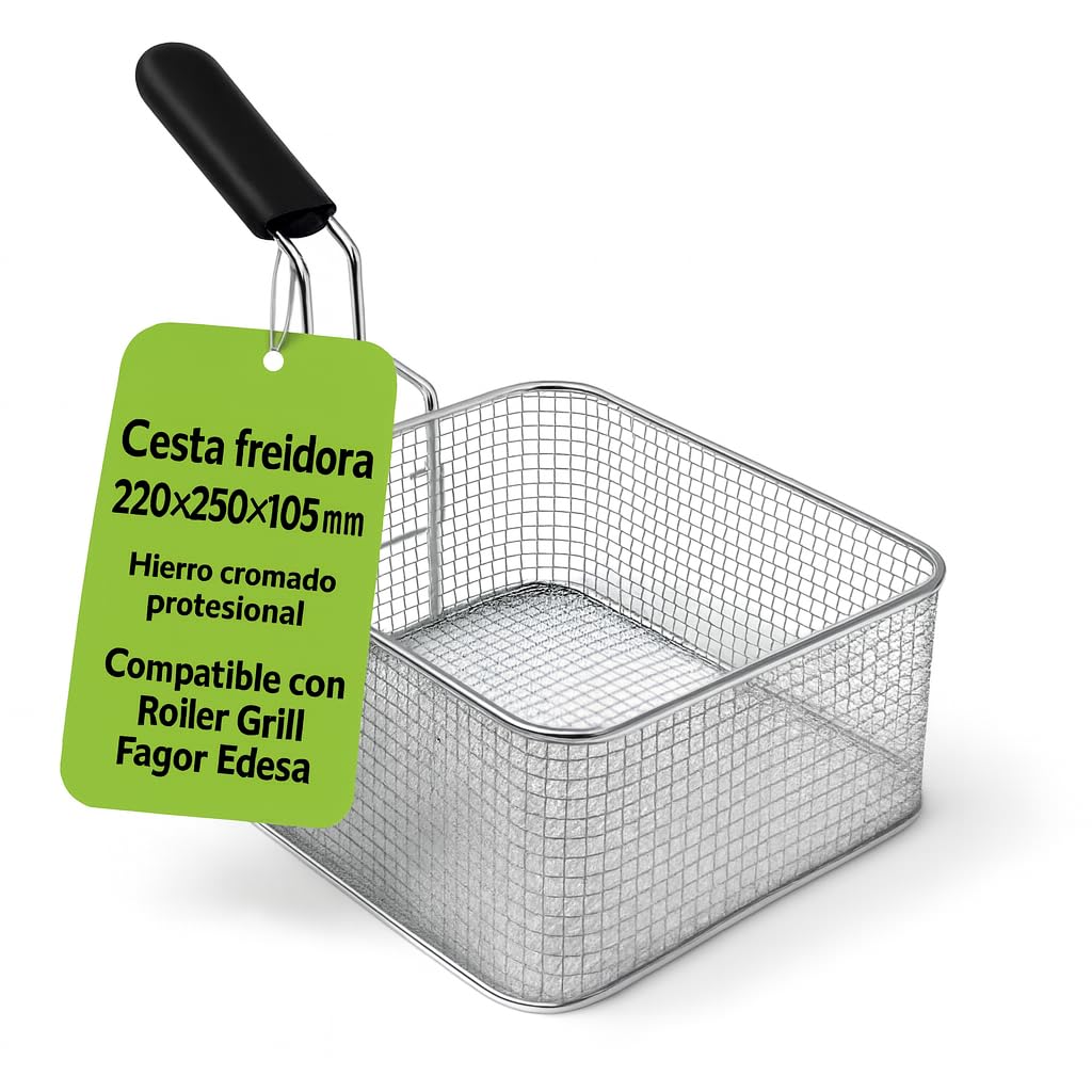 CubetasGastronorm ® cesta freidora 220x250x105mm hierro cromado repuesto profesional freidora industrial compatible con Roller Grill Fagor Edesa modelo FE-6 referencia 693017 repuesto cocina pro