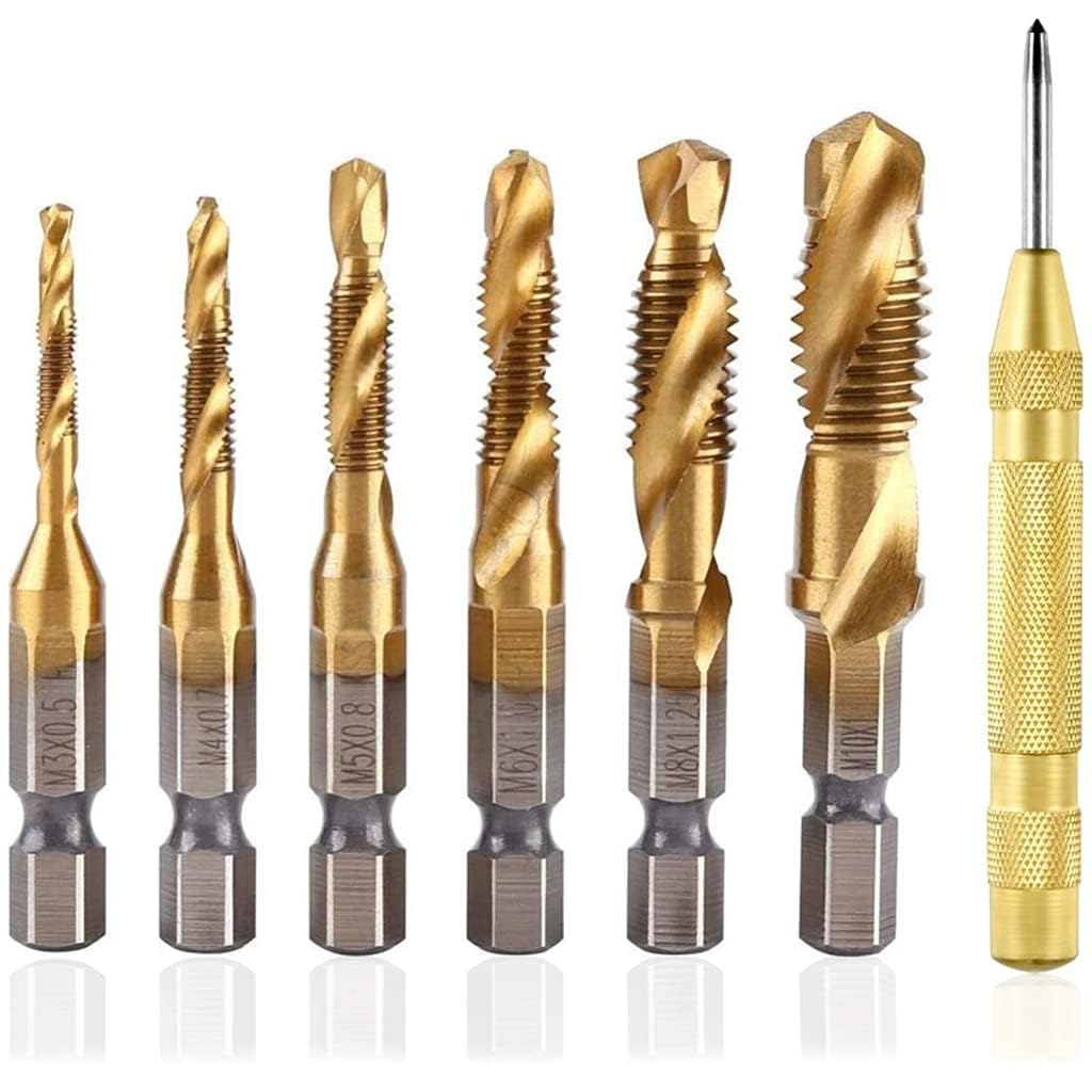 Maxxlite 7 Pcs Spiral Hex Shank Combination Drill Screw Tap Bit Set with Automatic Spring Loaded Center Punch Tool, Tap Drill Bits Threading Drill Bit (B0CSDR487Z) Amazon Price History, Amazon Price Tracker