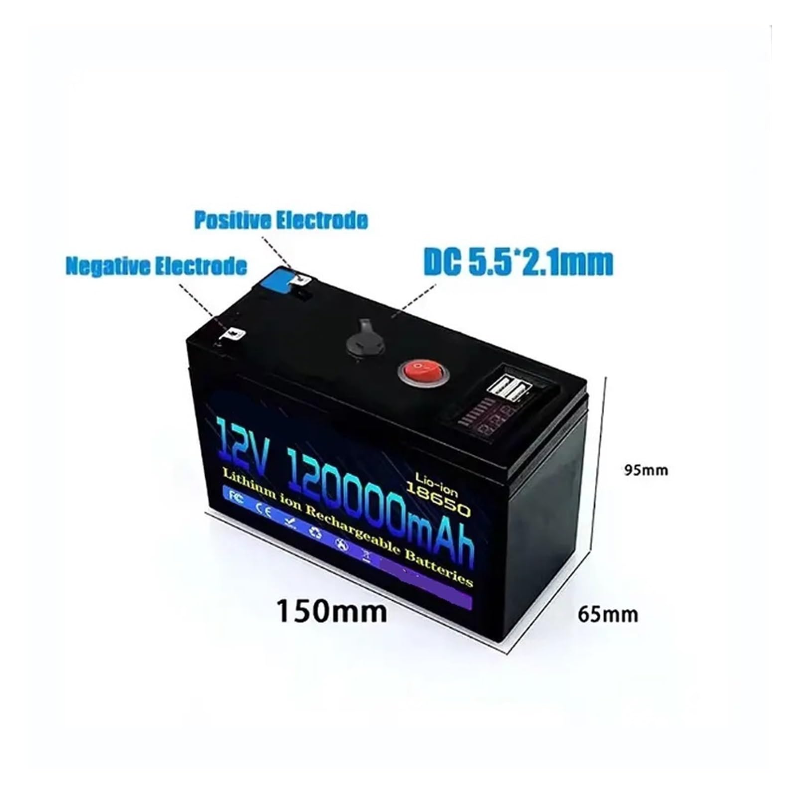 Batteria Solare Al Litio 120 Ah 12,6 V Con BMS 30 A Integrato | Batteria for veicoli elettrici ad alta corrente e caricabatterie da 12 V(12.6V 3A Charger)