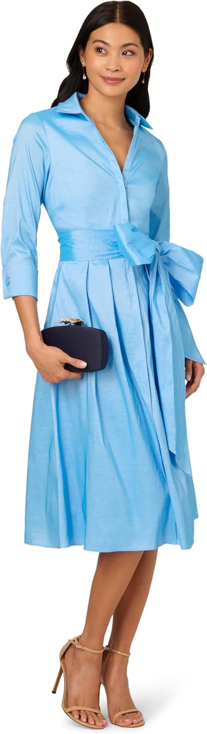 Adrianna Papell Womens Taffeta Shirt Midi Dress - Image 4