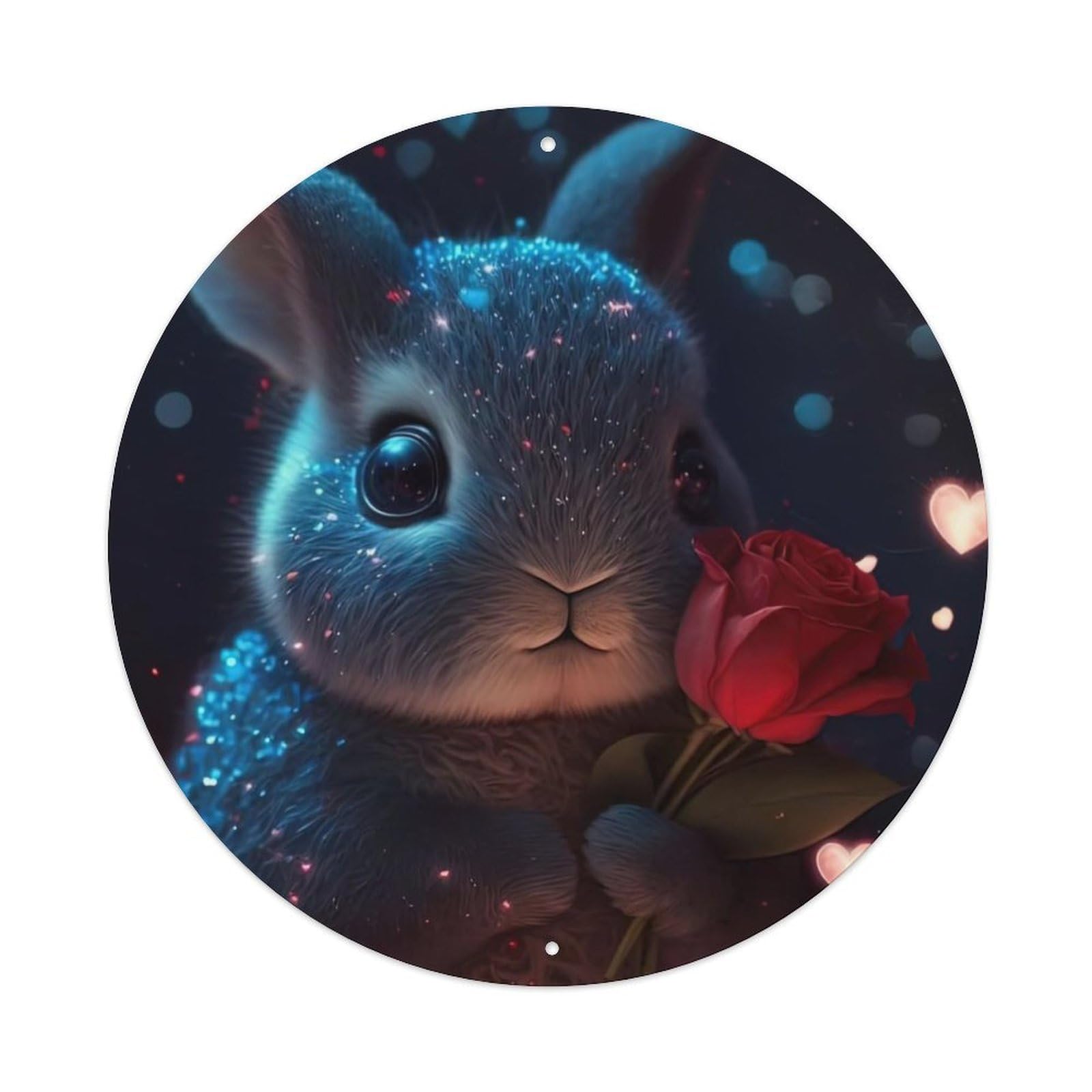 Animal Artwork Little Bunny Holding Roses Vintage Metal Tin Sign Plaque Wall Decor for Cafe, Club Bar, Office, Garden Metal Poster 8x8Inch