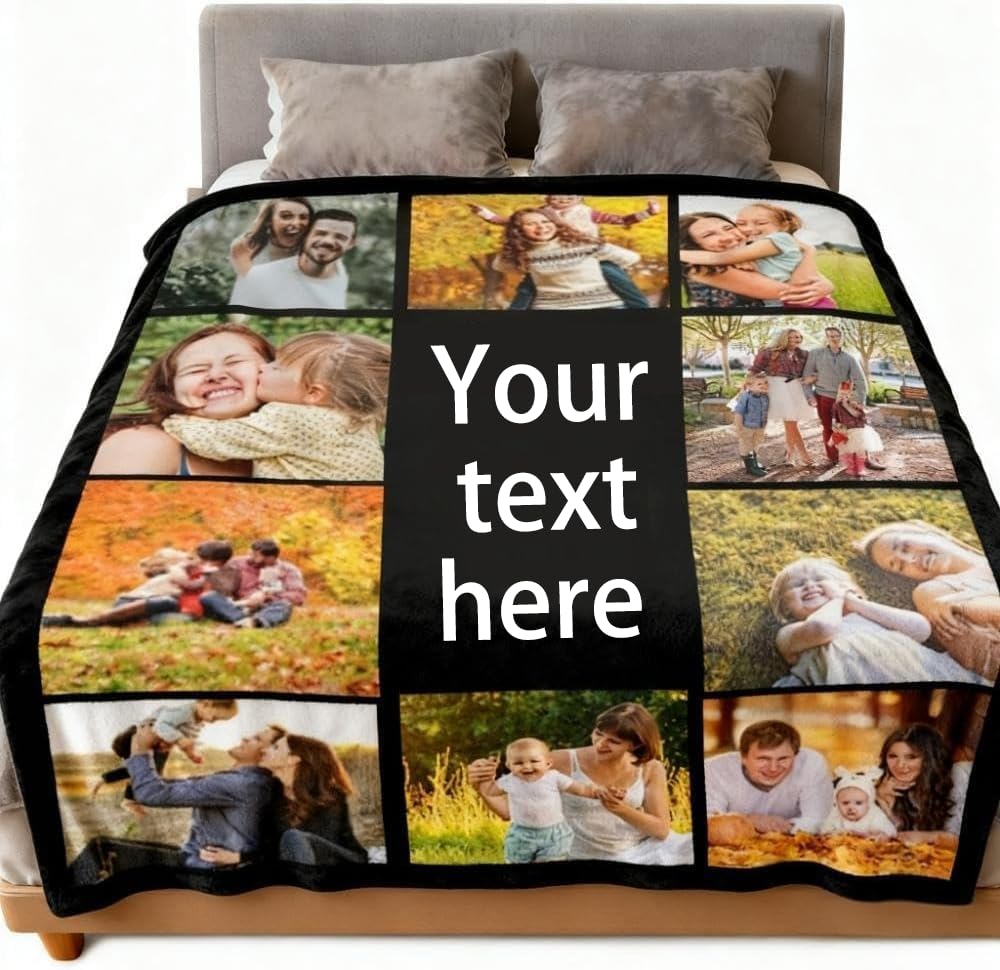 QIUYACARE Customized Blanket with pictures Queen/king Size Beds Large Blanket Tailored For Sofas Personalized Blanketlarge-sized Flannel Photo Tapestry Valentine's Day Gift (ten photos, 71X90) โ image 1