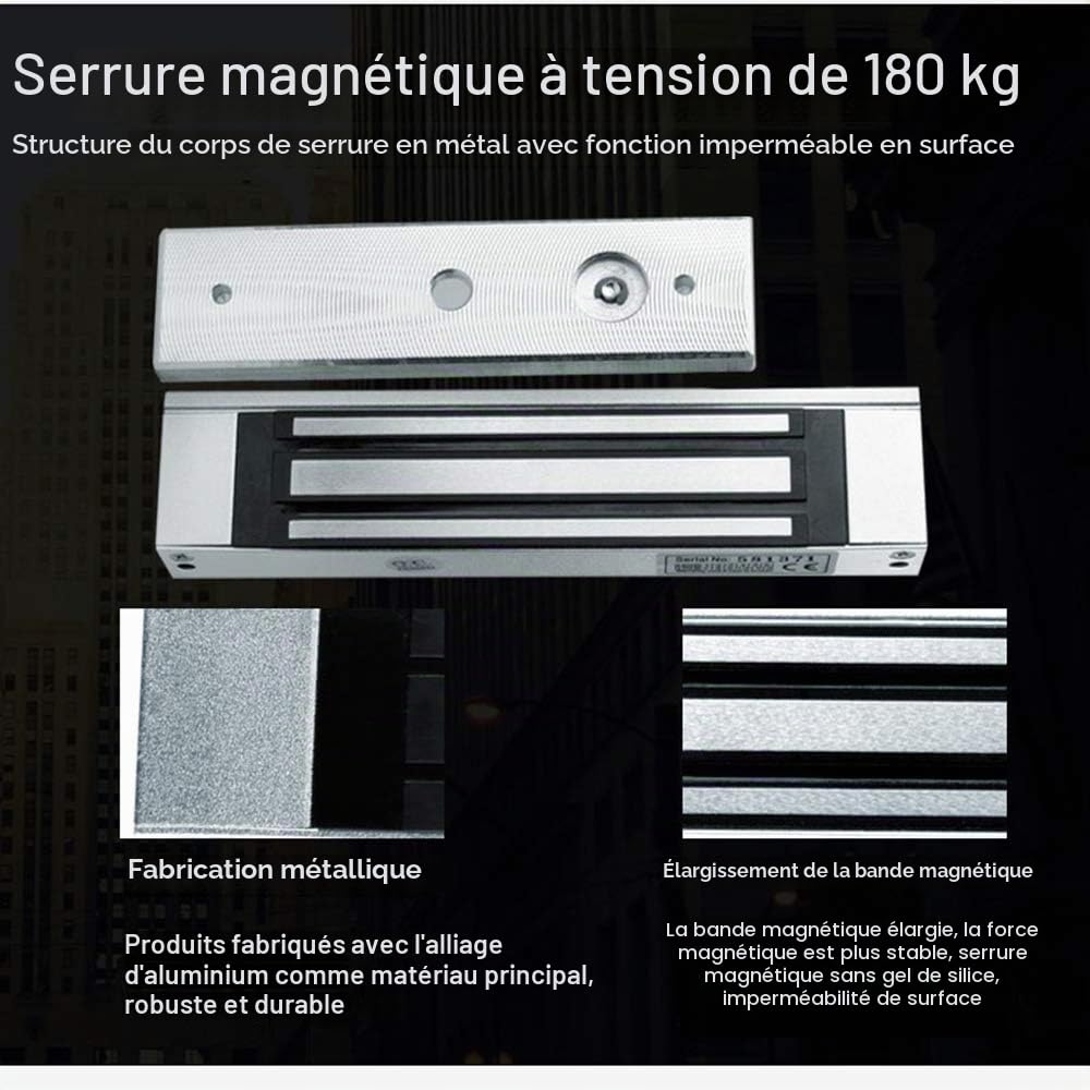 YAVIS Étanche Serrure électrique magnétique 180 kg 350LBS Serrure électromagnétique pour système de contrôle d'accès, verrouillage de porte magnétique DC 12V, sécurité extérieure et