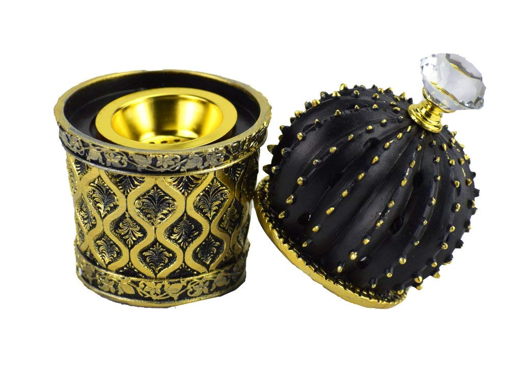Intense Oud Succulent Cactus Style Closed Incense Burner - Frankincense Resin Burner, Black Metal Tray, 7 Inches Tall, Home & Office Decor, Arabian Incense Oudh Oud Burner (Mabkhara)