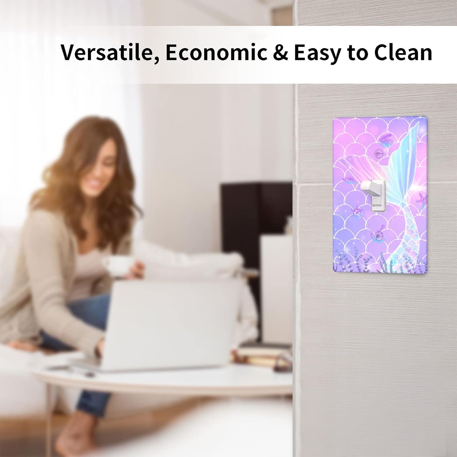 2 Pcs Mermaid Wall Plates Light Switch Cover Cute Decorative Outlet Cover for Girls Boys Bedroom Kitchen Home Bathroom Living Room(Single Toggle Duplex Outlet)