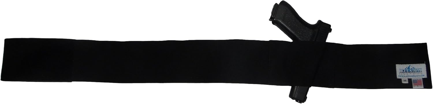 BLUESTONE Black Pro Belly Band Fits Glock 17, Glock 19, Glock 21, Glock 22, Glock 23, Glock 26, Glock 27, Glock 42, Glock 43, and Smaller Glock Models, S&W Shield, S&W M&P, and Similar sized Handguns, Sig Sauer, p220, p226, p228, p229, p239, p250, Beretta 92fs, Ruger SR9, and Similar models, 4 inch barrel revolvers, 2.5 inch barrel revolvers