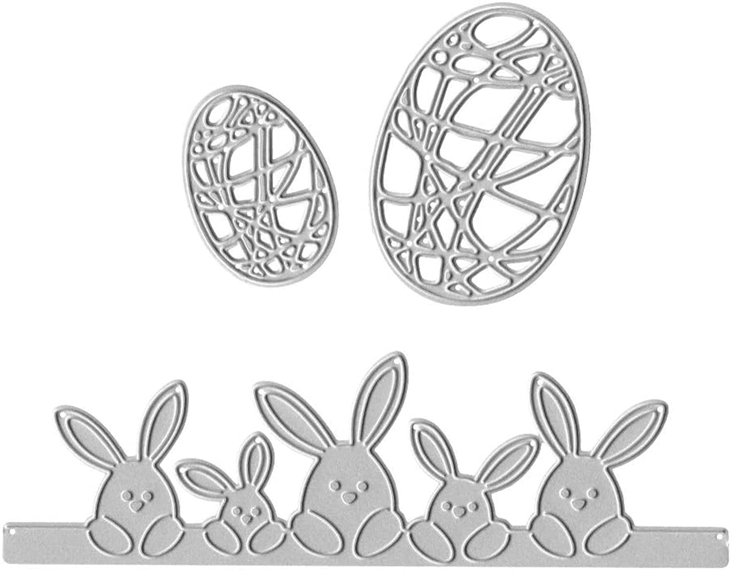 Metal Easter Two Hollow Eggs Cutting Dies, DELFINO Five Bunny Rabbits Die Cuts Embossing Stencils Template Mould, for Card Scrapbooking and DIY Craft Album Paper Card Decor