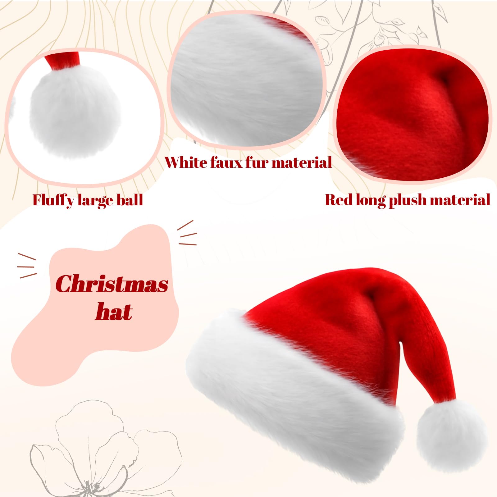 WaaRiuQ 2Pcs Santa Hats for Kids Festive Christmas Hat With Plush Material - Image 3