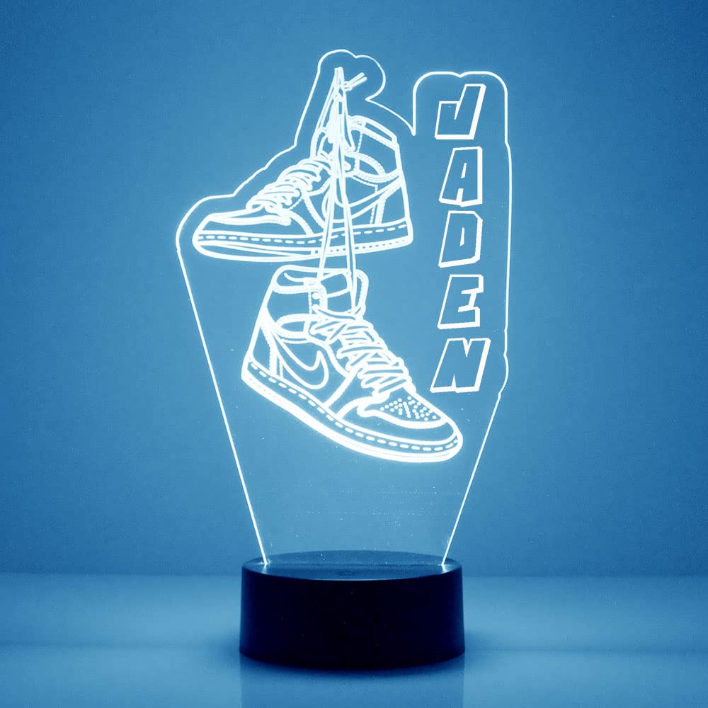 Mirror Magic StoreCustom Sneaker LED Sign Night Light Lamp with Remote, Light Up Display with Personalized Name or Image, Customized, Made in The USA, Clear Acrylic Home Decor Design with 16 Colors, 4 Modes (Style 16)