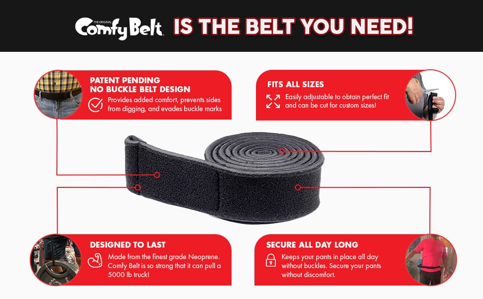 ComfyBelt No Buckle Elastic Stretch Belts for Men and Women, Comfortable Invisible Belts - 1.5 inches Black3