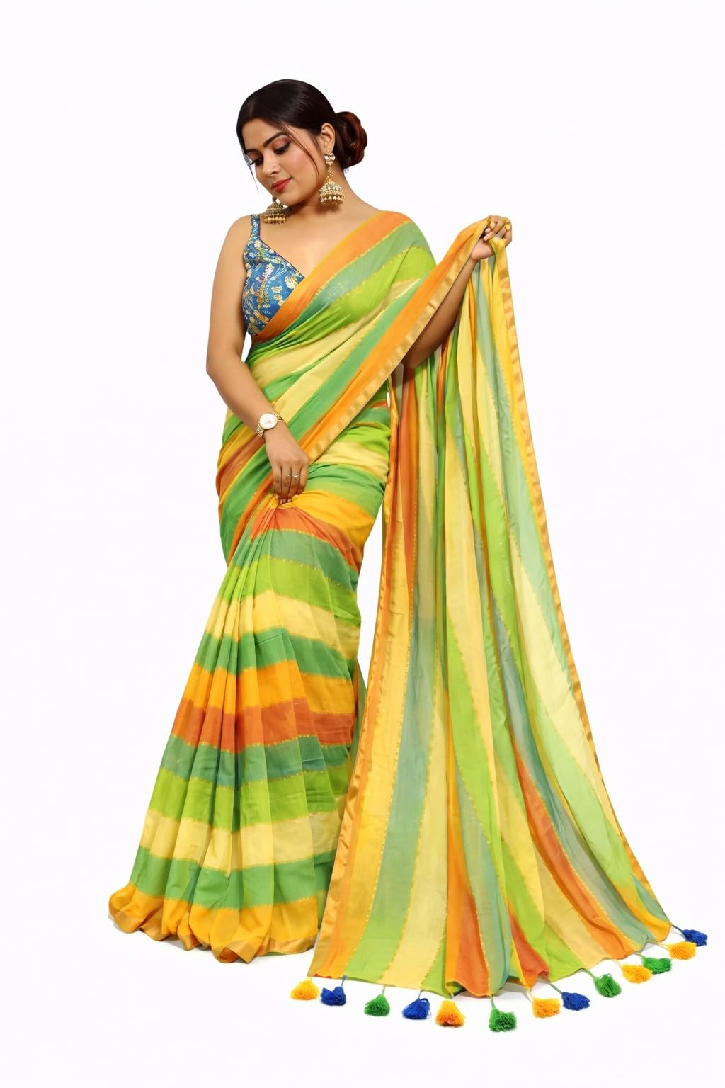 Yellow Multi Colour Handloom Cotton Saree-image-0