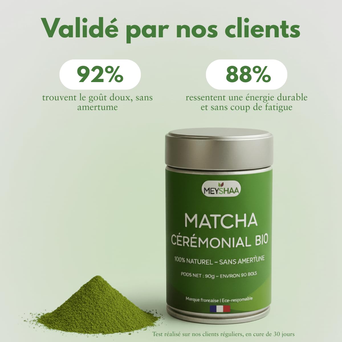 Thé Matcha 100% naturelle 30 g/90 g [qualité supérieure cérémonielle Premium]. Poudre de thé vert traditionelle (90, matcha ceremonie)