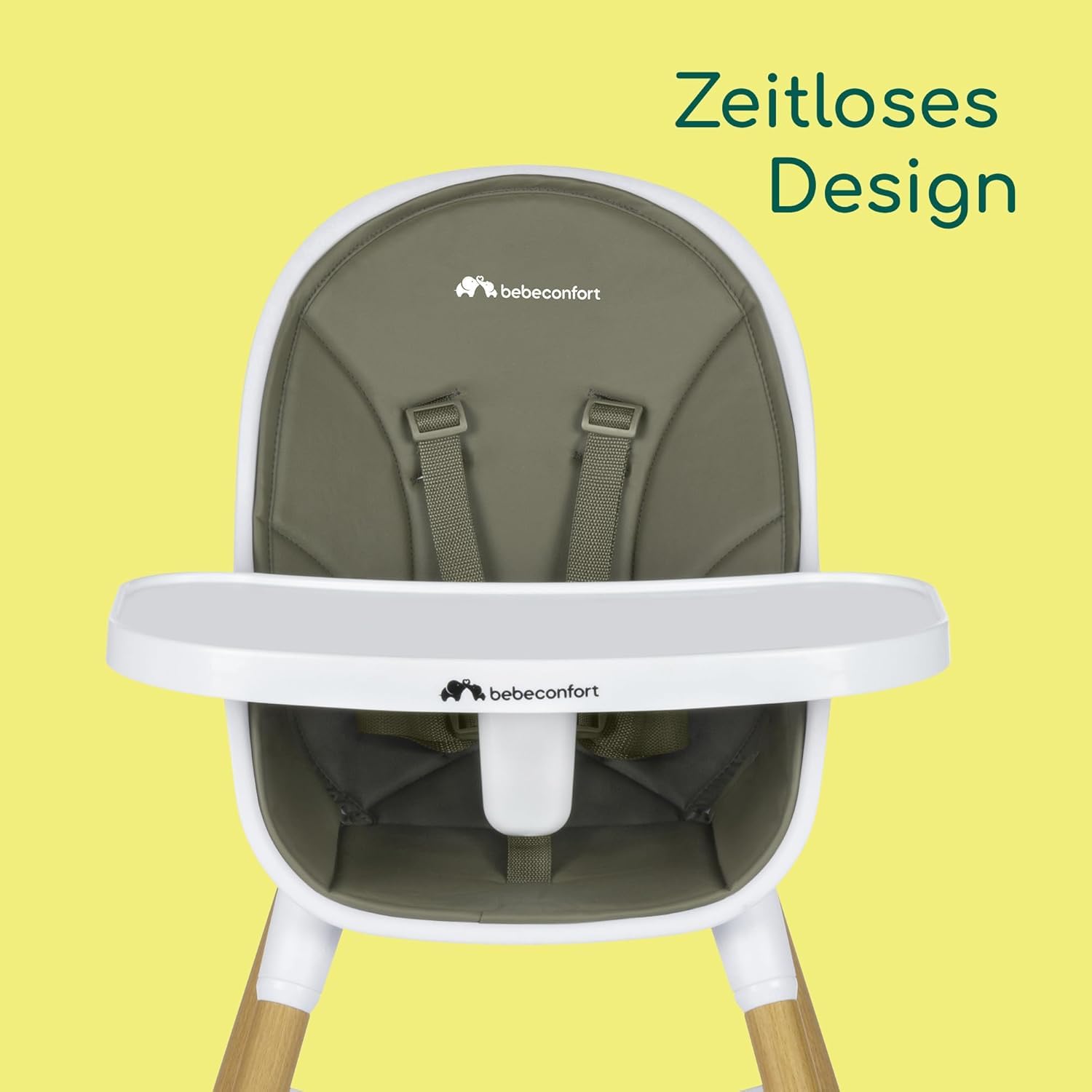 Bebeconfort Avista Babyhochstuhl, mit Polsterung und Tablett, ab 6 Monaten, Tragkraft 30 kg, Mineral Green