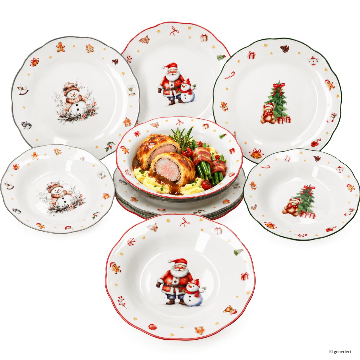 MamboCat 12tlg Tafelservice Navidad Speiseteller Suppenteller Weihnachten