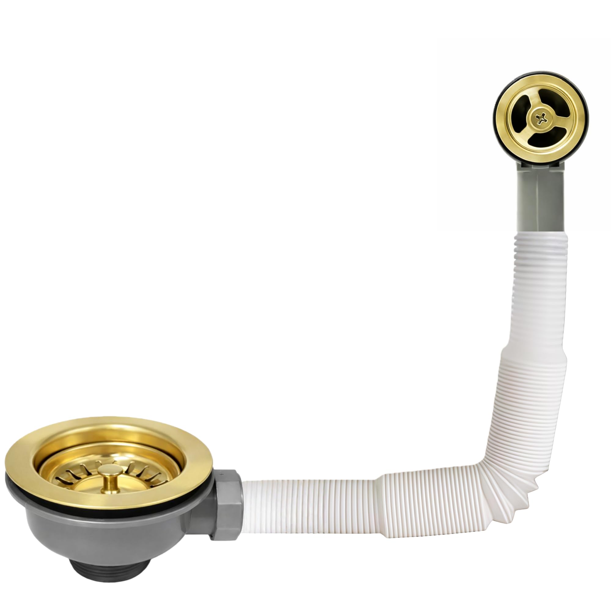 SopimusZ Polished Gold Kitchen Sink Waste kit, Round Overflow,114mm Kitchen Sink Strainer, Gold Overflow Kit with Overflow Pipes
