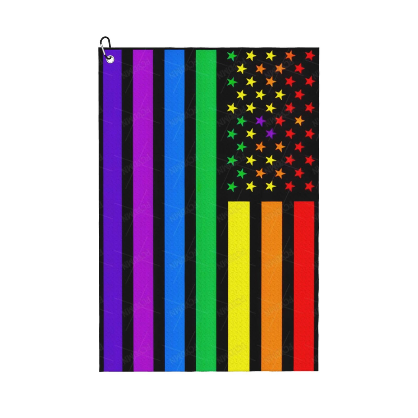 FCYDMN Rainbow LGBT Pride Golf Towel Colorful American Flag Rainbow Golf Towel 24×16 Inches with Carabiner Clip for Golf Bags