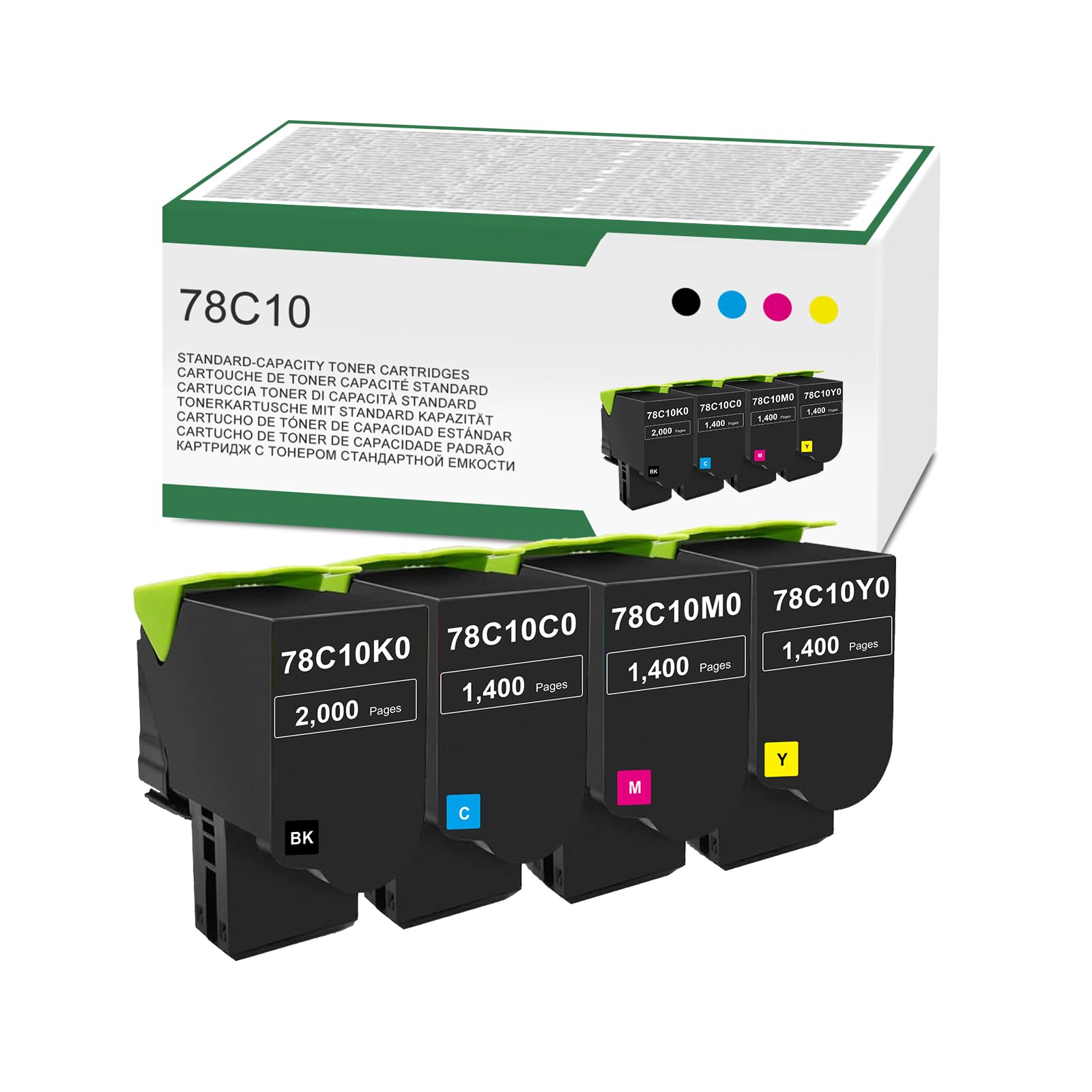 78C10 Standard Yield Black Cyan Magenta Yellow Toner Cartridge Replacement for Lexmark 78C10K0 78C10C0 78C10M0 78C10Y0 for CS421 CS521 CS622 CX421