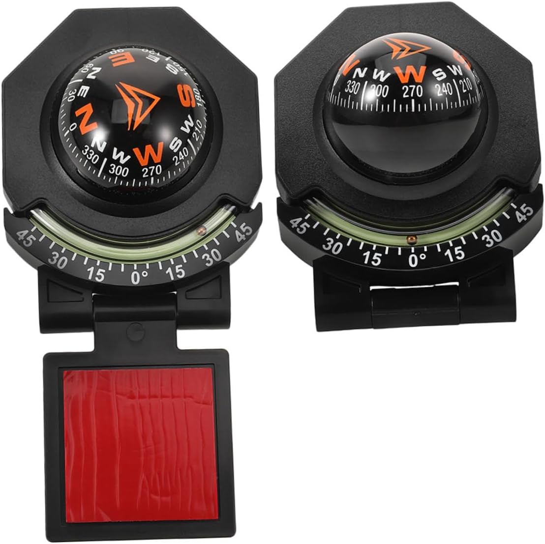 2pcs Car Compass Dashboard with Inclinometer and Foldable Guide Ball Auto Compass for Vehicle and Boat Navigation, High Precision Slope Indicator for Automotive Travel