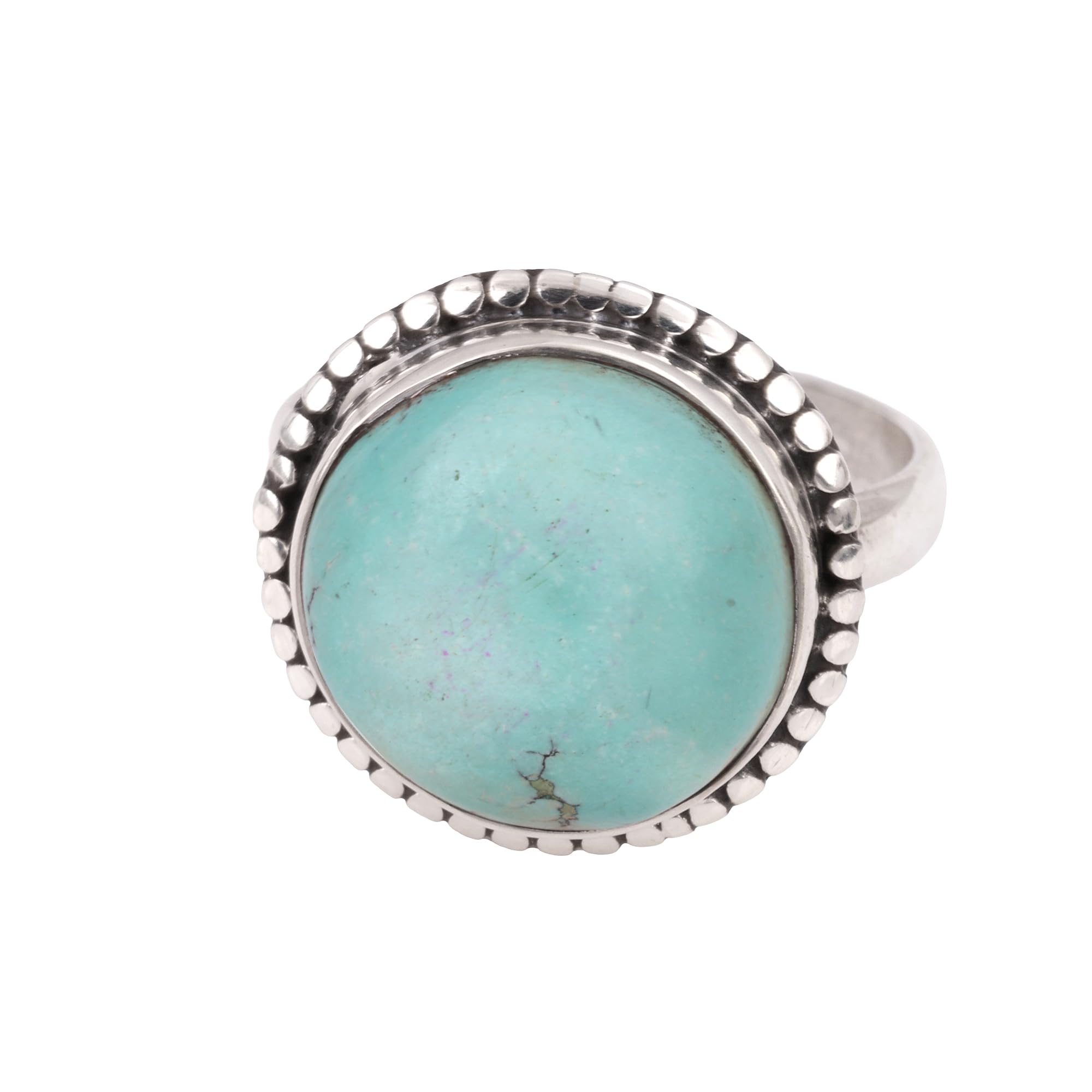 Tibetan Turquoise Ring Handmade Round Gemstone Ring 925 Sterling Silver Ring Great Gift Idea