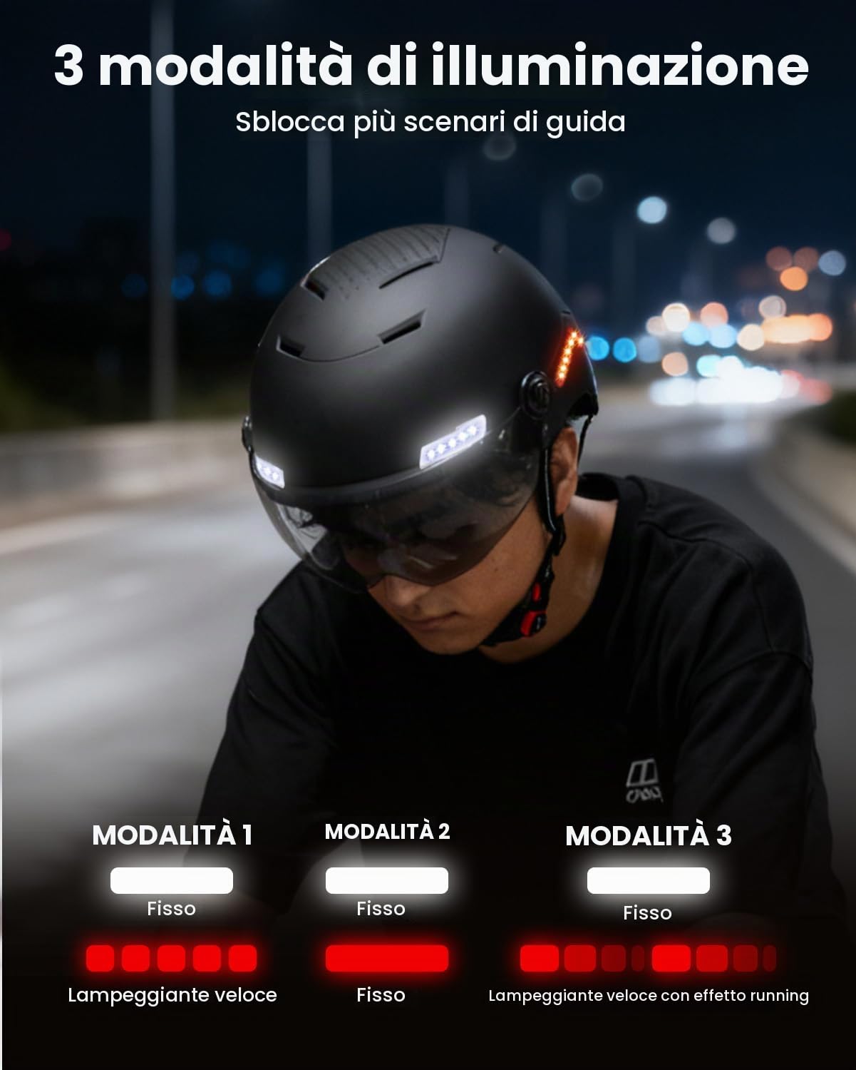 ILM Casco Bici Intelligente Uomo Donna Casco Monopattino Elettrico Adulti con Luce LED e Frecce & Freno con Visiera Omologato NTA-8776 CPSC CE Modello MB101L