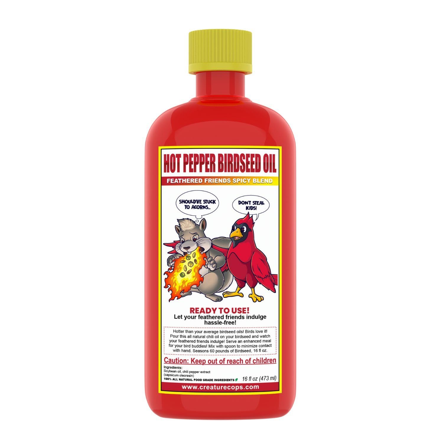 CreatureCops™ Spicy Squirrel Seed Sauce | All-Natural & Squirrel-Resistant Hot Pepper Bird Seed Oil | Flaming Hot Sauce Hotter Than Pre-Spiced