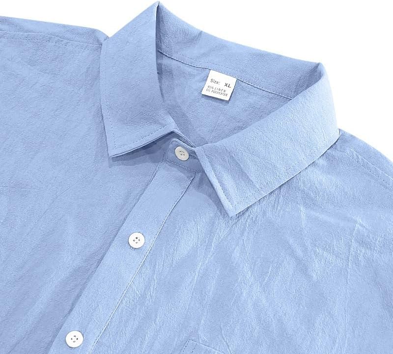 Men's Linen Shirt - Short Sleeve Button Down Collar Solid Casual Shirts with Pocket for Vacation Business - Image 5
