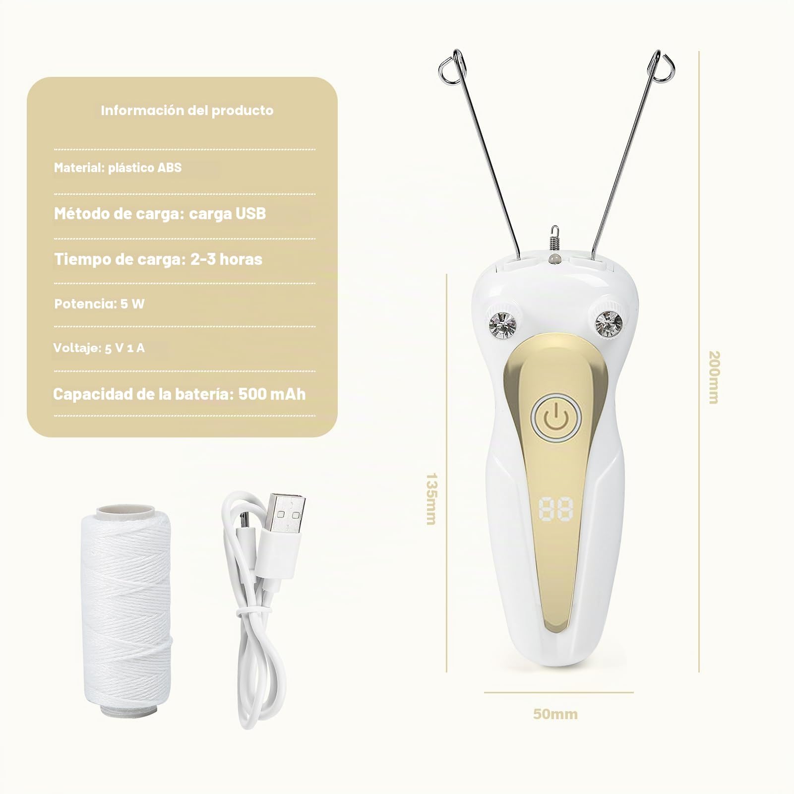 Depiladora eléctrica para mujer depiladora de rosca eléctrica depiladora facial para mujeres enhebrador físico depiladora para mujer depiladora facial para brazos y piernas (dorado)