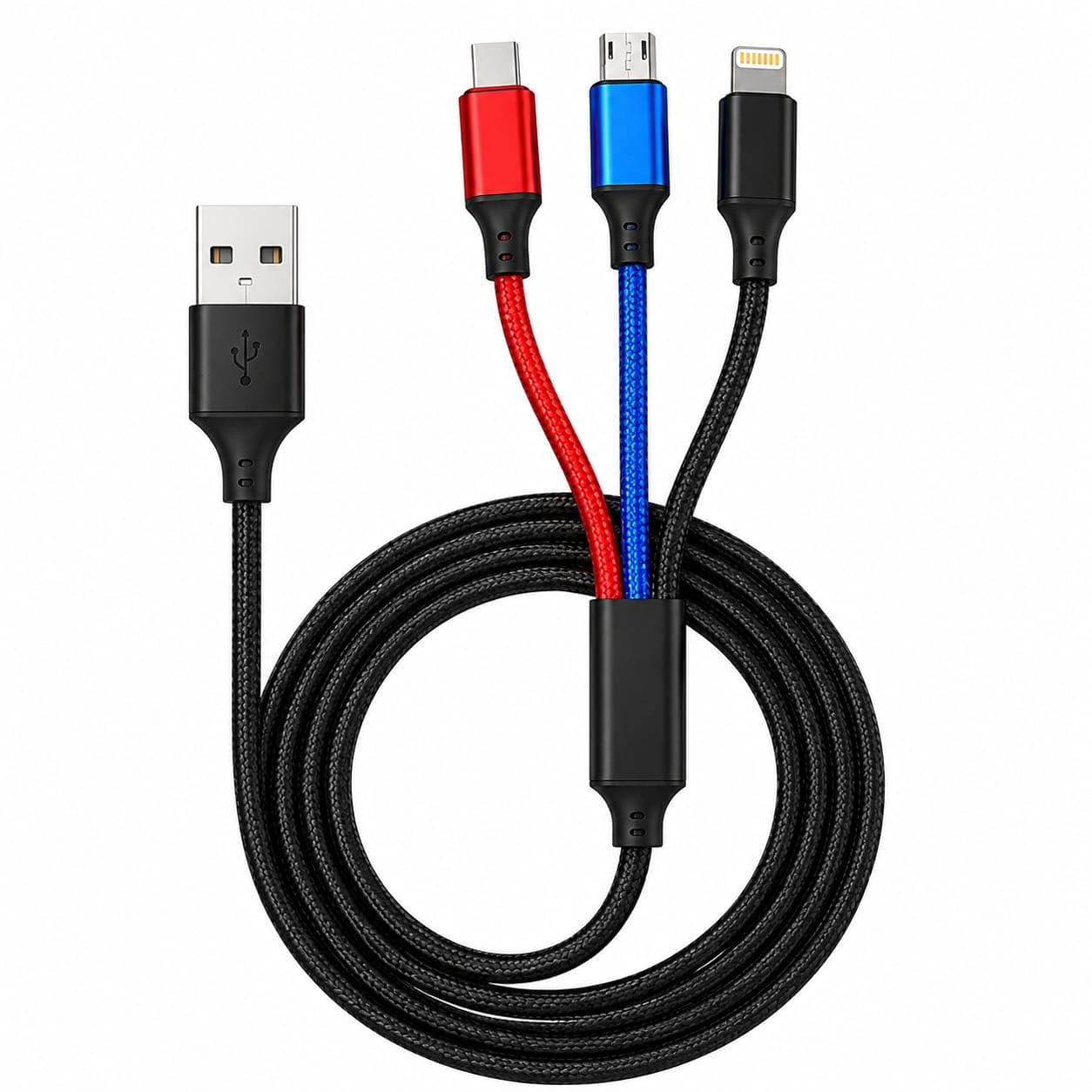 3 in 1 USB Fast Charging Cable 3M Nylon Braided Multi Charging Cord with Type C Micro USB & Lightning Connectors | Universal Charger Cable for Android (6 Month Warrenty)-picture-46