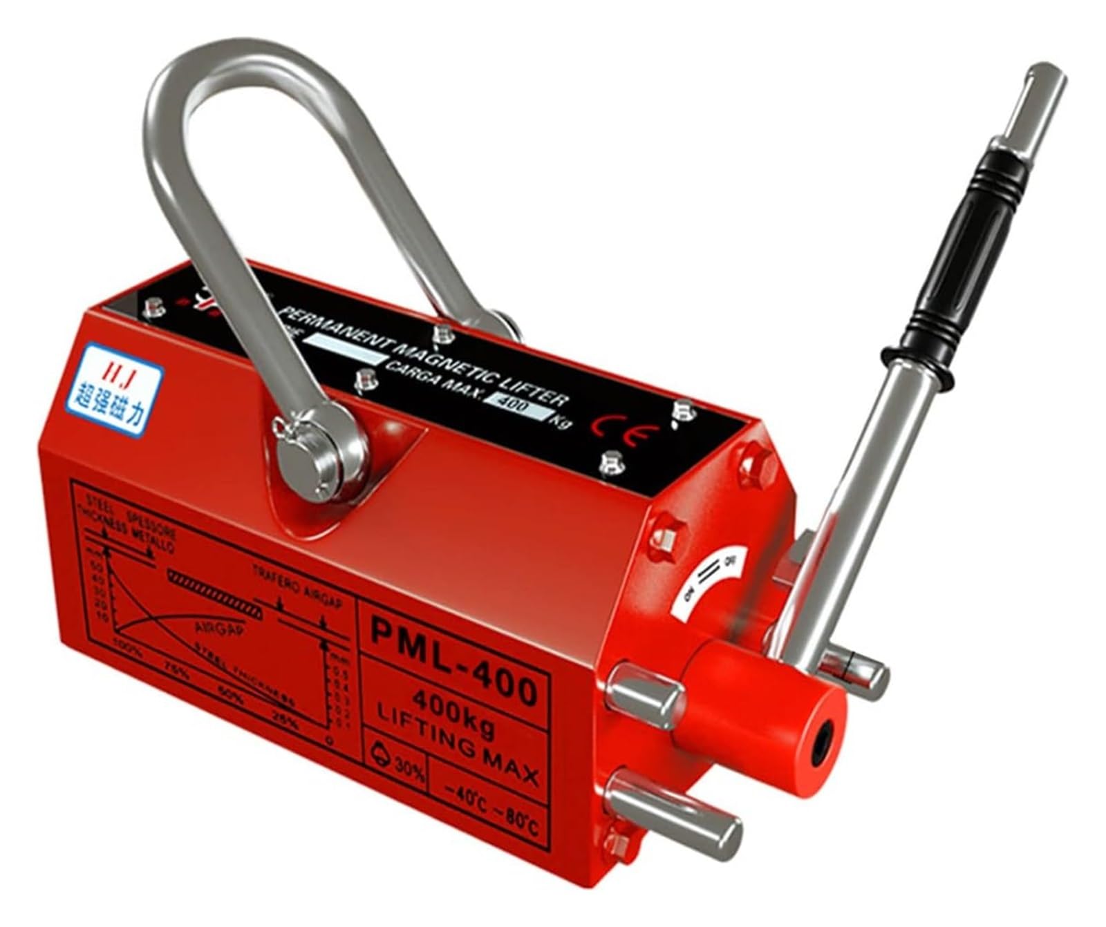 Permanenter Hebemagnet mit Entriegelung, Stahl-Magnetheber, 100–600 kg, robustes Neodym – für Hebezeuge, Werkstattkrane (Größe: 400 kg)