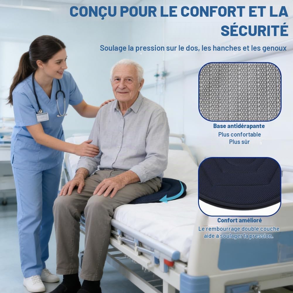 NAVESO Coussin de siège de voiture pivotant à 360° pour aide à la mobilité, coussin pivotant portable facile à tourner pour voiture, maison, travail, véhicule, bureau (bleu marine)