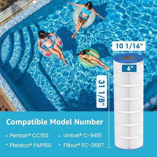 AQUA CREST Pool Spa Filter Replacement for Pentair CC150, R173216, Unicel C-9415, 59054300, Pleatco PAP150, Filbur FC-0687, 160317, Predator 150 Water Filter, 150 sq. ft