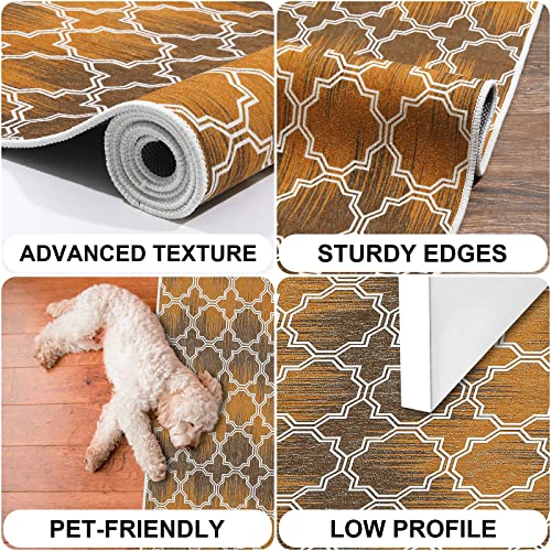 2'X6' Hallway Runner Rug, Moroccan Geometric Textured Washable Laundry Area Rug For Kitchen Entryway Non Slip Low Pile Profile Throw Mat For Living Room Bedroom Doorway (Brown) #TOP3