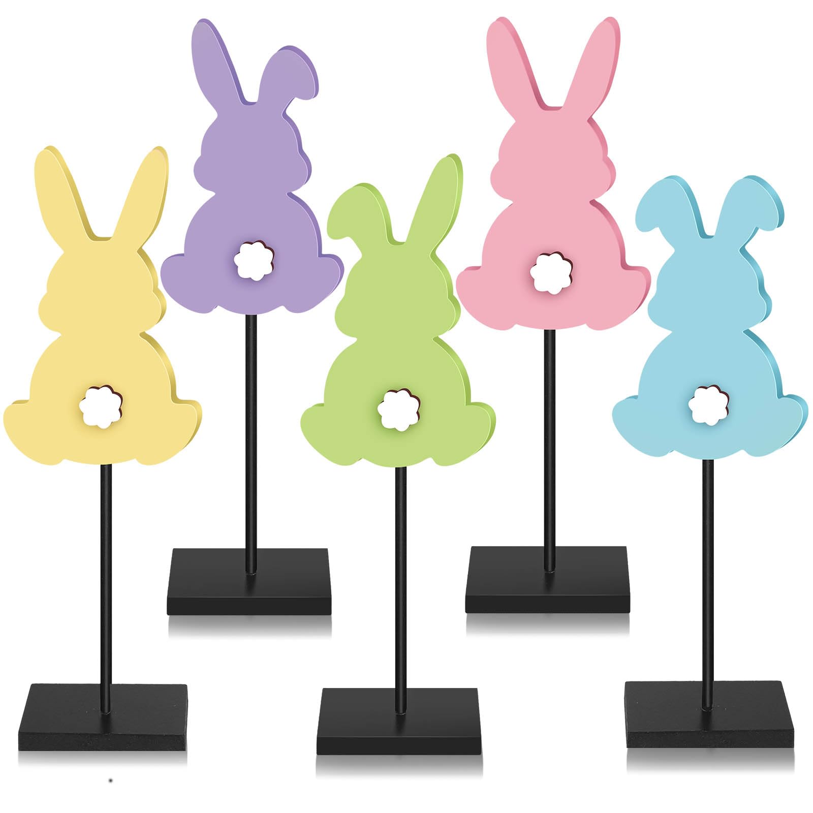 Easter Standing Table Decor Wooden Bunny Egg Rabbit Tabletop Decoration Easter Tall Tiered Tray Decor Block Sign Classic Rustic Table Centerpiece for Easter Home Party Supplies(Delicate)