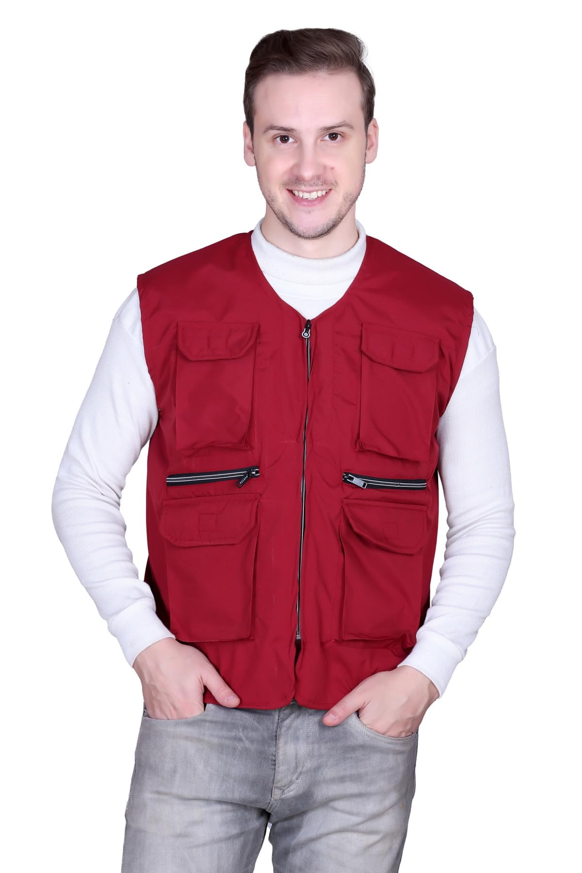 Mens Lightweight Waterproof Polyester Outdoor Work Safari Fishing Utility Travel Photo Cargo Vest Jacket with Multi Pockets-image-27