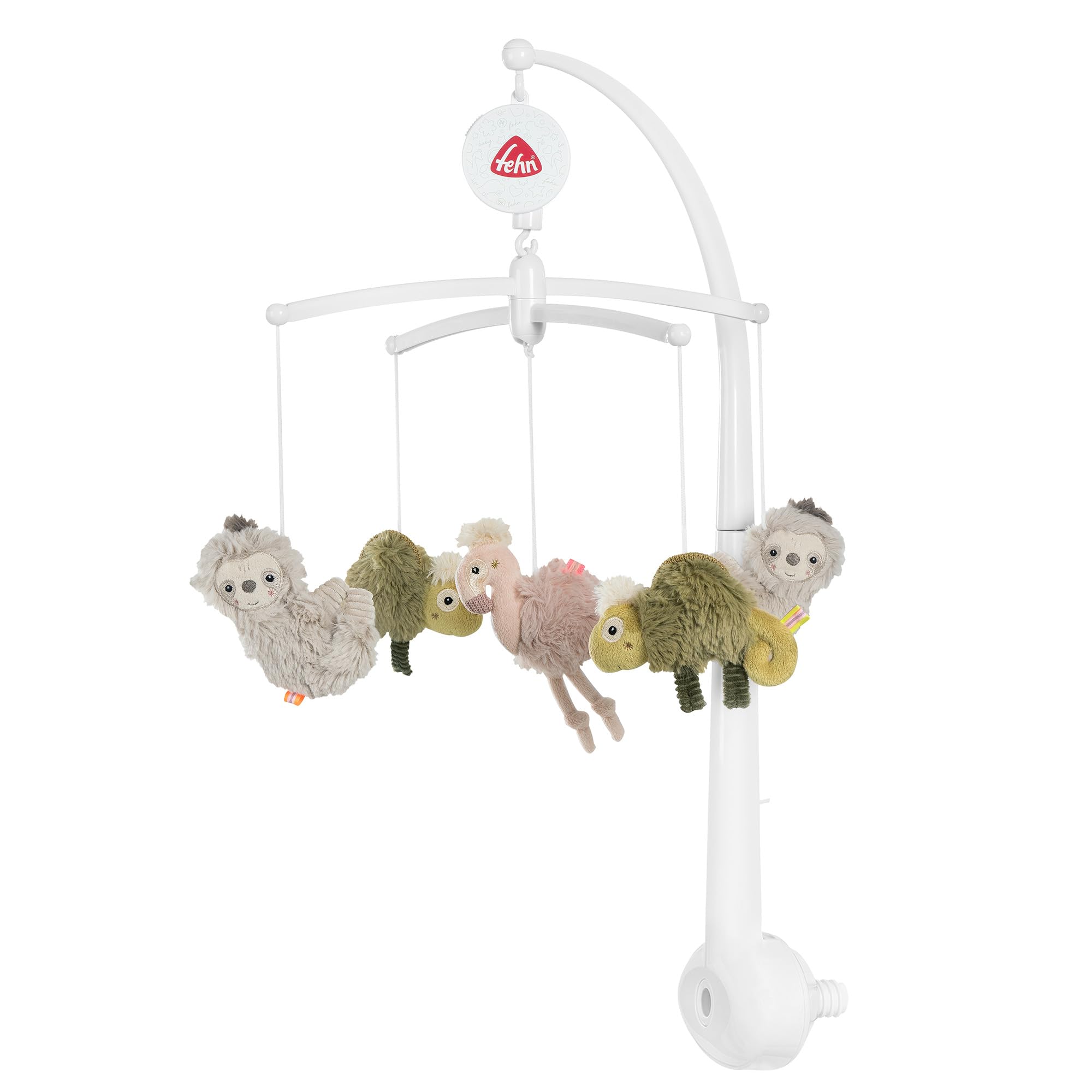 Fehn giostrina musicale Lazy, Crazy, Pink - mobile da appendere con melodia musicale ninna nanna di Brahms e personaggi per calmare e intrattenere - Con fissaggio al letto per bambini da 0 a 5 mesi
