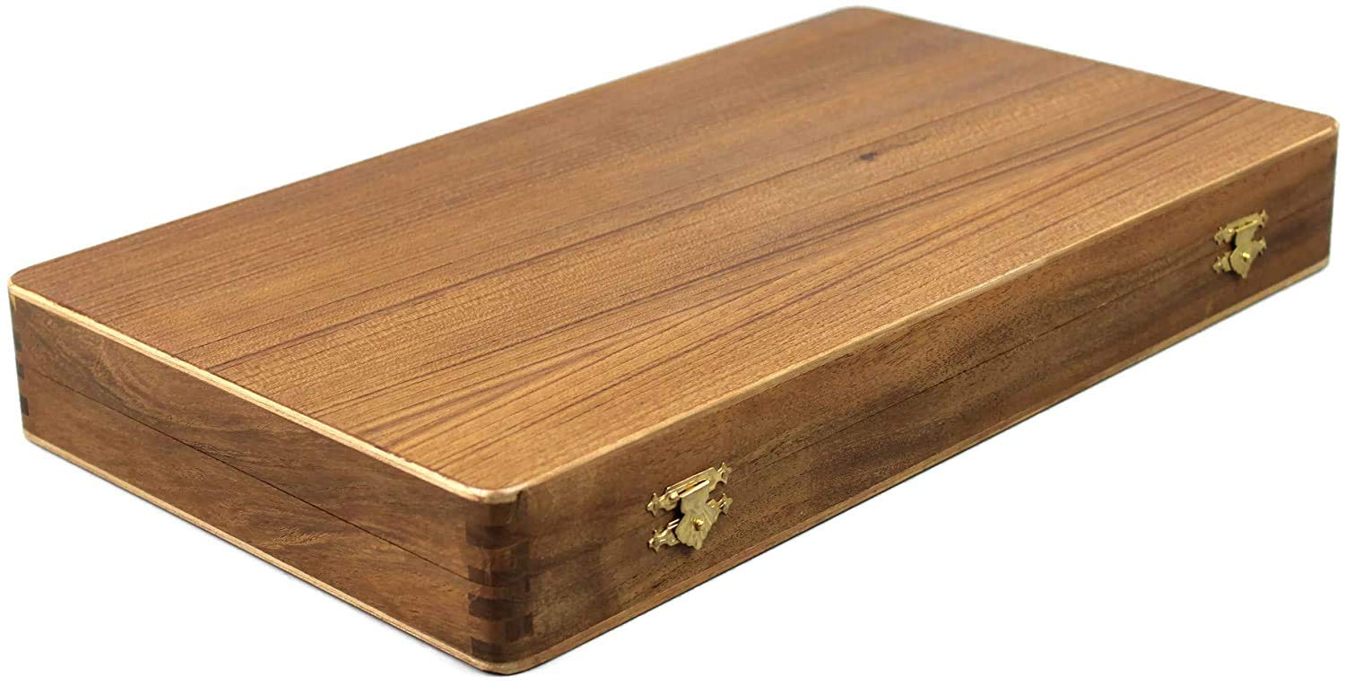 BACKGAMMON zestaw płytka inkrustowana ręcznie wykonane lite drewno z pojedynczymi elementami i dyszą w zestawie 25 cm