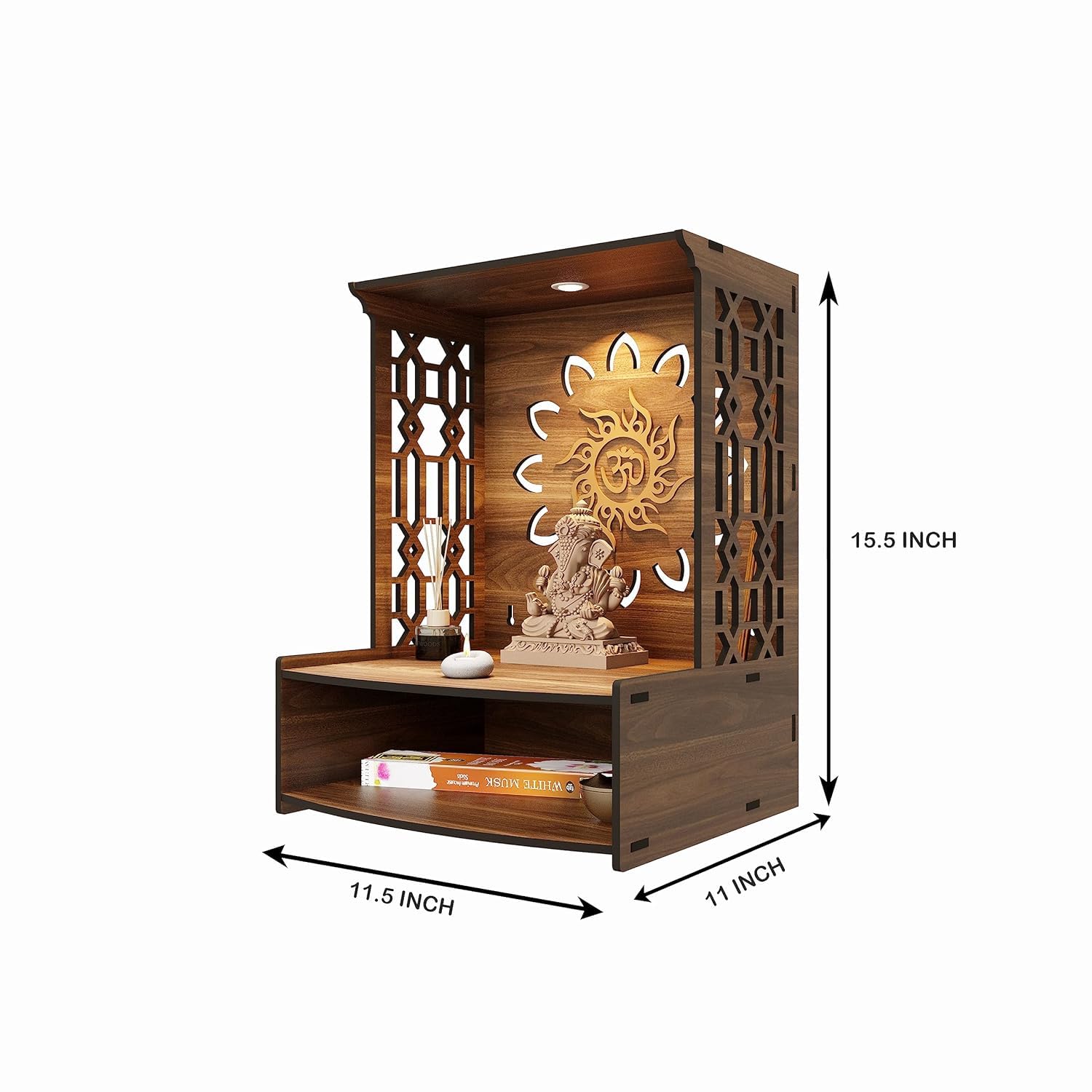 Mandir for Home Temple for Home Pooja Mandir per la casa Bellissimo tempio in legno per la casa Pooja Stand per casa e ufficio con LED Spot Light Temple