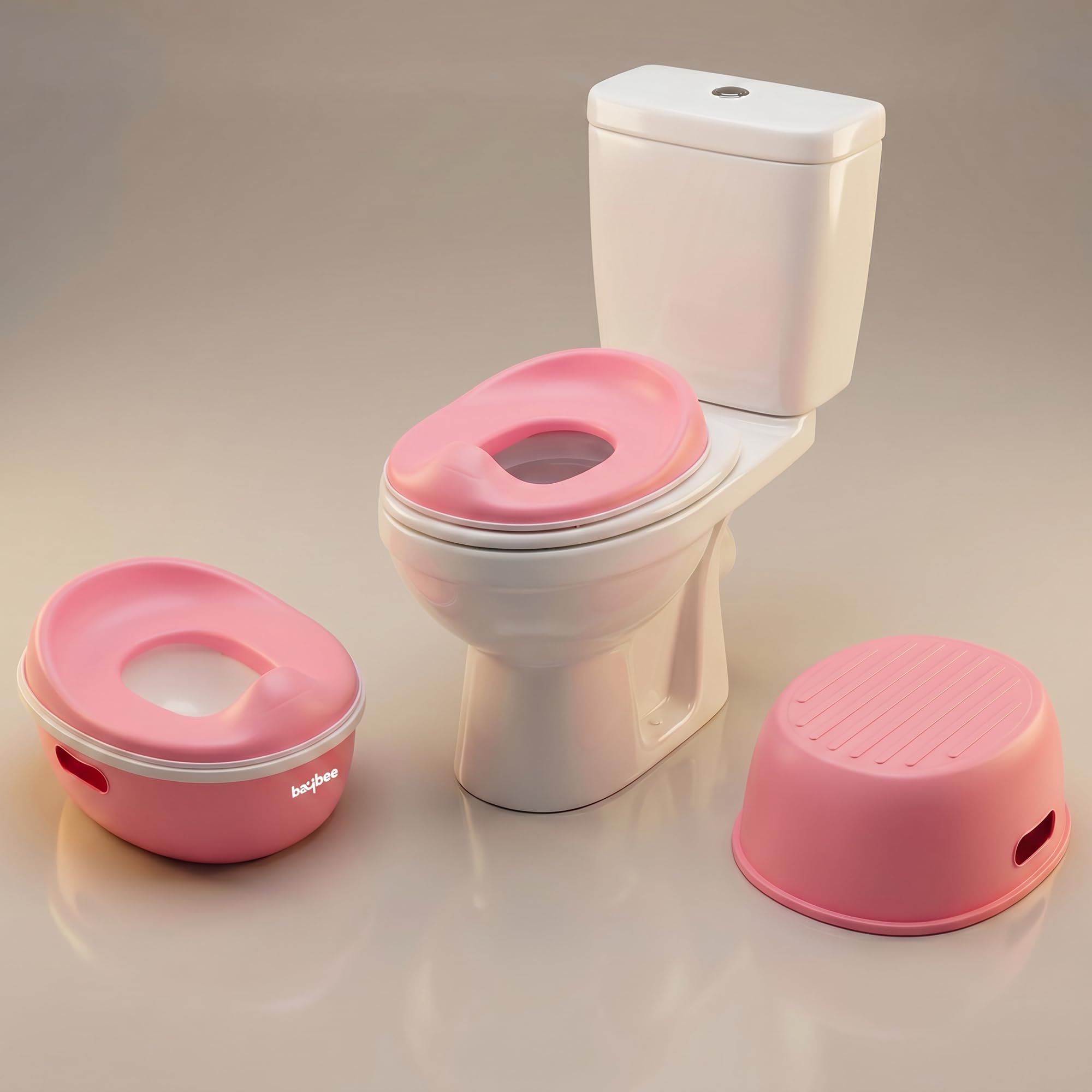 Baybee 3 in 1 Baby Potty Training Seat for Kids 1-5 Years | Toddler Baby Potty Seat Chair with Removable Tray & Anti Slip Base | Portable Toilet Training Potty Seat with Step Stool for kids (Pink)-image-15